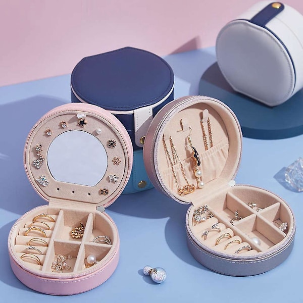 Rund Pink Fløjl Smykkeæske med Spejl Mini Rejse Organizer Pludselig Rejsetaske Ideel Gave