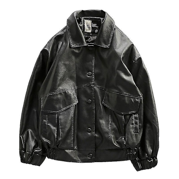 Men's Autumn Fleece Motorcycle PU Leather Jacket with Turndown Collar