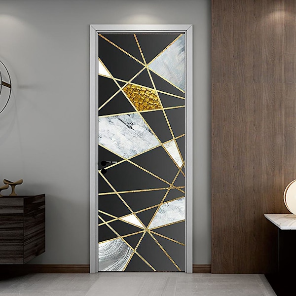 Självhäftande Dörrdekor 3D Geometrisk Marmortextur Dekoration Fototapet Väggdekaler Vardagsrum Sovrum Smycken Mural