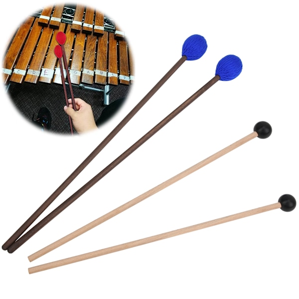 4 stk. Marimba Mallet Garn og Gummi Hoved Løn Træ Percussion Mallet til Marimba