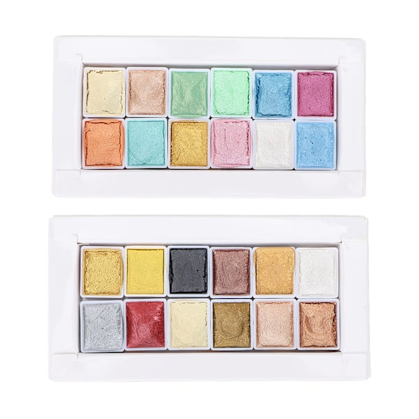 24 st Metallic Macaron Solid Pearlescent Akvarellfärg Set för Målning Nagelkonst