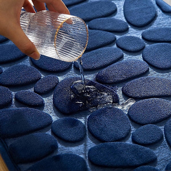 1 stk. Entrémåtte Bademåtte Memory Foam Hydrofil Pebble Design Superfin Fiber Skridsikker Blød til Badeværelse Badekar Køkken 50x80CM Mørkeblå
