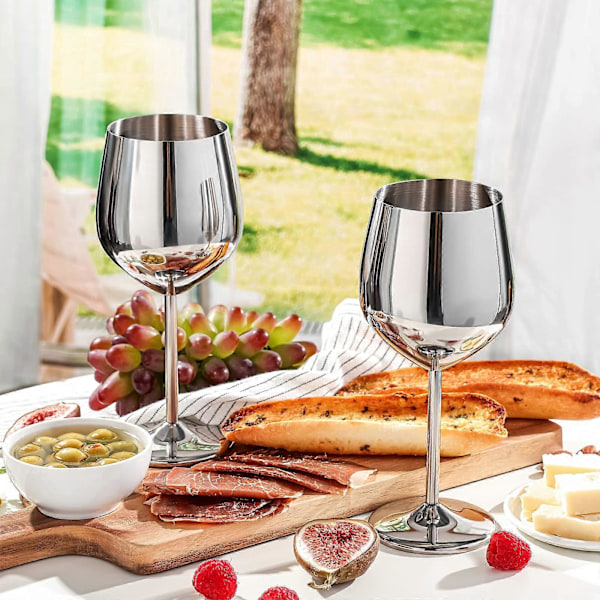 Silver Vinglas Set om 4, 550ml Okrossbart Silverbägare, Vinglas i Rostfritt Stål, Unikt och Portabelt Metallvinglas