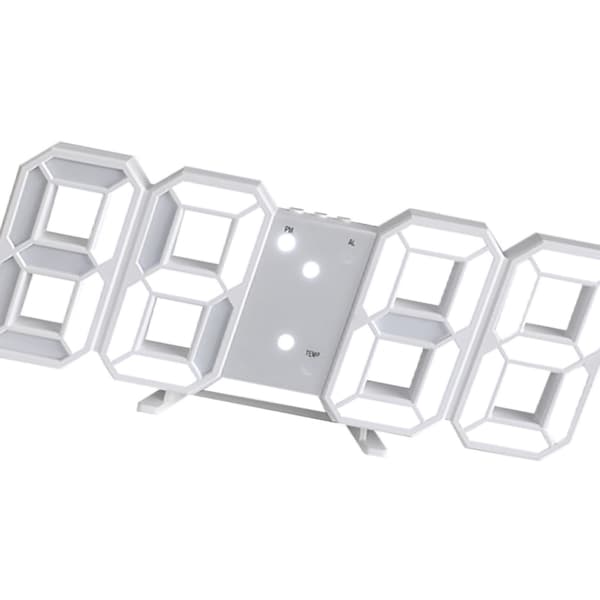 3D LED Väggklocka Minimalistisk Väggmonterad Väckarklocka för Hem Vardagsrum Kontor Vit Font Vit Text
