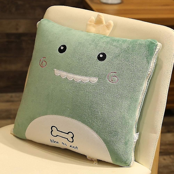 Pläd och Kuddar 2 i 1 Tvättad Soffa Kastar Plädar Quilt Boutis för Soffa/skrivbord/dinosaurstol