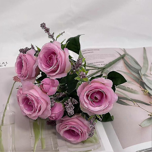 30cm Fest Bryllup Kunstig Silke Blomst Tilbehør DIY 2 Knopper 6 Hoder Hage Rød Lotus