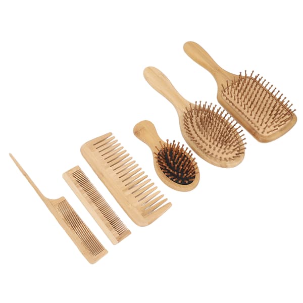 6 st Kam Hår Skägg Frisör Luftkudde Uträtande Borste Bambu Set Kit för Hemmasalong