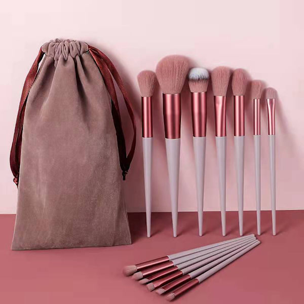 13 stk sæt makeup børster værktøjssæt håndholdt blød blanding kosmetik børster sæt til ansigtspulver Concealer Brun