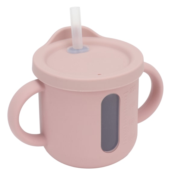 Silikon Tutetkopp Dobbel Håndtak Lett Lærekopp for Småbarn med Tettsittende Lekkasjesikker Lokk for Hjem Reiser Rosa