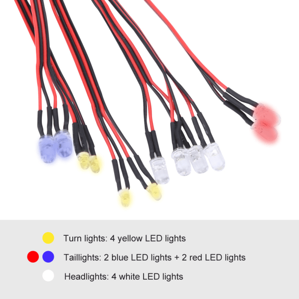 12 LED-belysningssystemsats Simuleringsblinkljus för 1/10 1/8 RC bil / lastbil / larvband