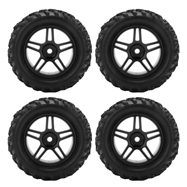 4 stk. RC-hjul og dekksett 82 mm foran og bak med flettet mønster for WLToys 144001 1/14 RC Off Road CarBlack