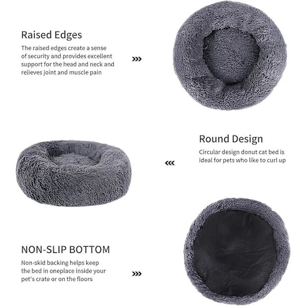 Lugnande Kattkorg Säng Djurkorg för Katter och Små Hundar Kattsäng Kudde Donut Hundsäng Passar 40cm (1-pack) Mörkgrå