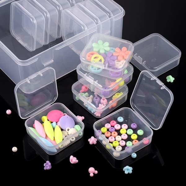 14 Small Plastic Storage Boxes with Lids, with 1 Large Plastic Container, Mini Transparent Storage Box for Beads, Earplugs, Rings, Buttons, Jewelry