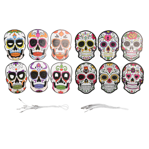 12 st Day of The Dead-mask med elastiskt band Attraktiv Halloween-mask för Halloween-fest skräckfest