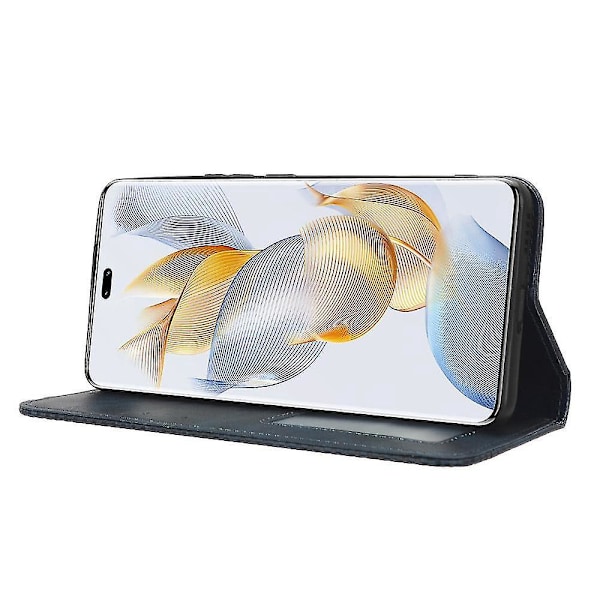 Kompatibelt Honor 90 Magnetiskt Ställ Plånboksfodral PU Läder Retro Telefonskal Fodral-I Blå