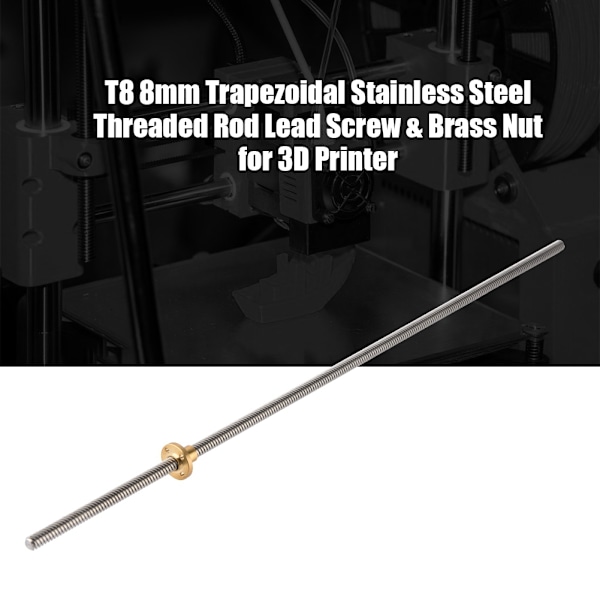 T8 8mm Trapesformet rustfritt stål gjengestang blyskrue og messingmutter for 3D-skriver 500mm