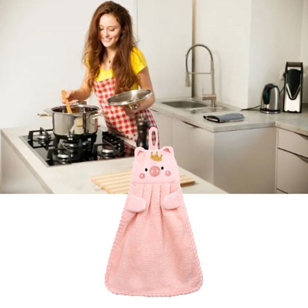 Barn Handduk Korall Sammet Söta Gris Mönster Absorberande Hängande Handduk för Kök Badrum Rosa