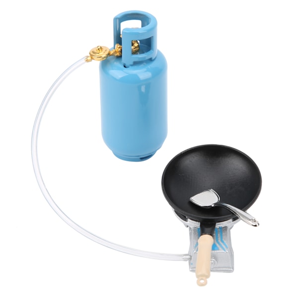 1:12 Miniatyrhus Gas Spis Tank Mini Spatel Kokkärlsmodell Leksak DekorationGas Spis med Gryta och Spatel Set
