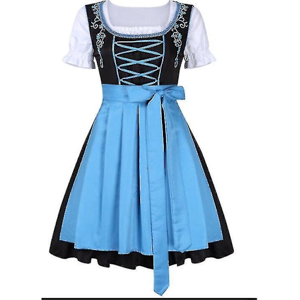 Bavarian Oktoberfest Dirndl Kjole med Top og Forklæde - Blå XXL