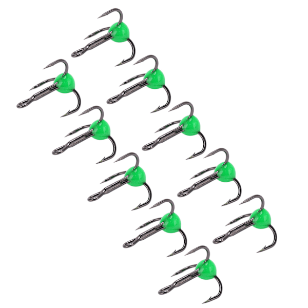 10 st/set fiskekrok trippelkrok i kolstål, korrosionsbeständig fiskedrag, färgad borrkrok, grön