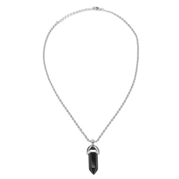 Sekskantet helbredende krystallanheng halskjede med kjede natursteinsmykker for menn kvinner svart agat