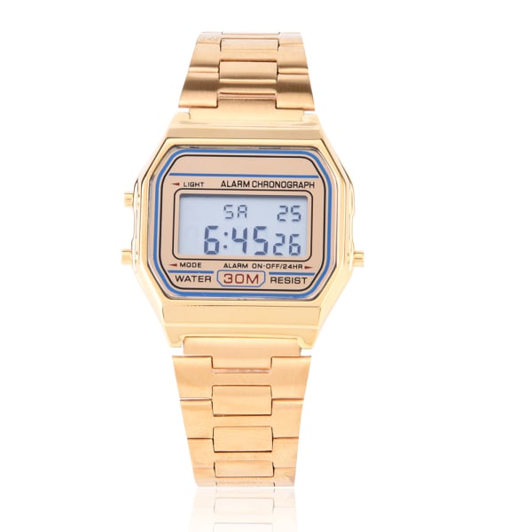 Digital LED-bakgrundsbelysning Elektronisk klocka i rostfritt stål Watch (guld) Gold