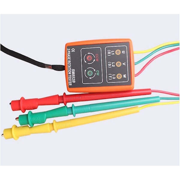AC60V 600V trefase måler rotasjonstester, utstyrt med krokodilleklemmer og LED-display buzzer tester