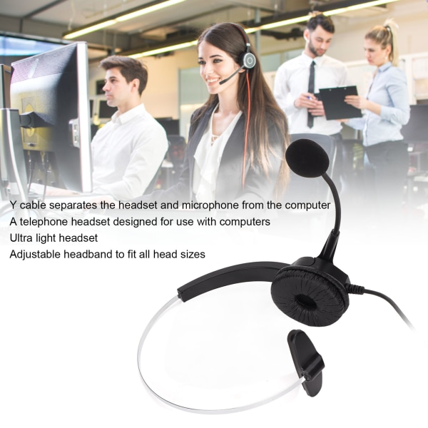 Call Center Headset Mono Noise Canceling Dubbel 3,5 mm plugg Computer On Ear-hörlurar för onlinekurser Call Centers