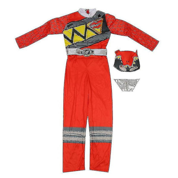 Rød Dinosaur Power Ranger Superhelt Muskuløs Jumpsuit Cosplay Kostyme for Barn M (for 120-130cm)