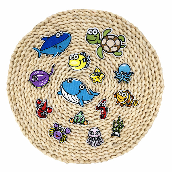Sjødyr-lapper sysett Embroidered Clothes Patches for Clothing Backpacks