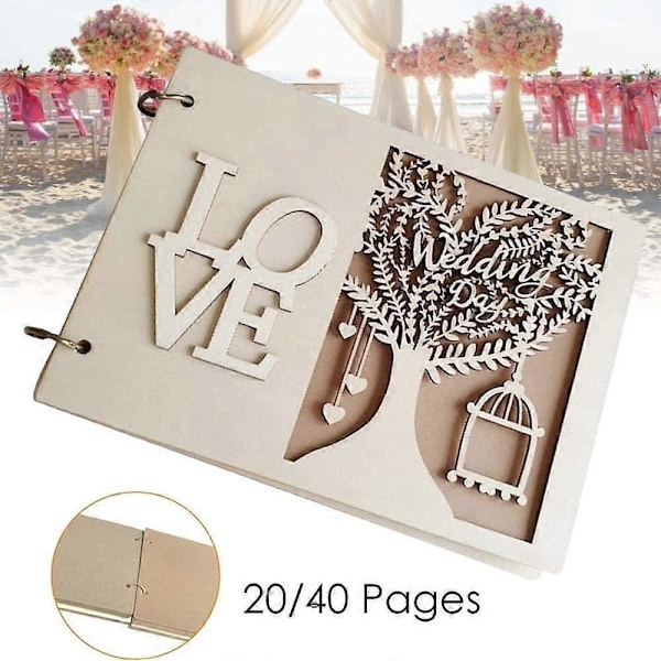 Rustikk gjestebok i tre for bryllup, forlovelse, scrapbooking