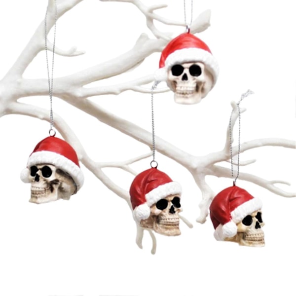 Julgransprydnader Mini Dödskalle Med Röd Tomteluva Hantverk Med Snöre Julfest Hängande Tillbehör