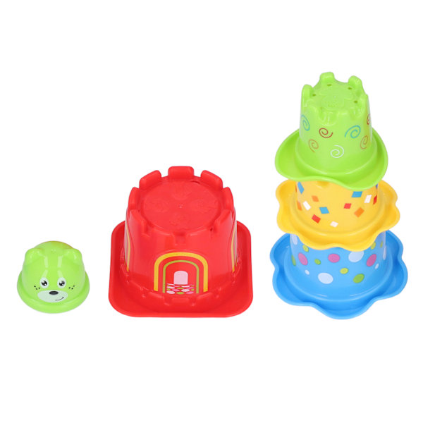 Barn Stapelkoppar Baby Strand Söt Cartoon Slott Färgglada Stapelbara Nesting Cup Badleksak Present 6 Månader