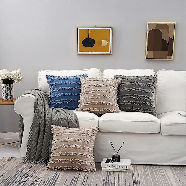 Khaki Pynteputetrekk for Sofa Seng, Bomulls Lin Dekorativ Putetrekk, 50 x 50 cm, Sett med 2