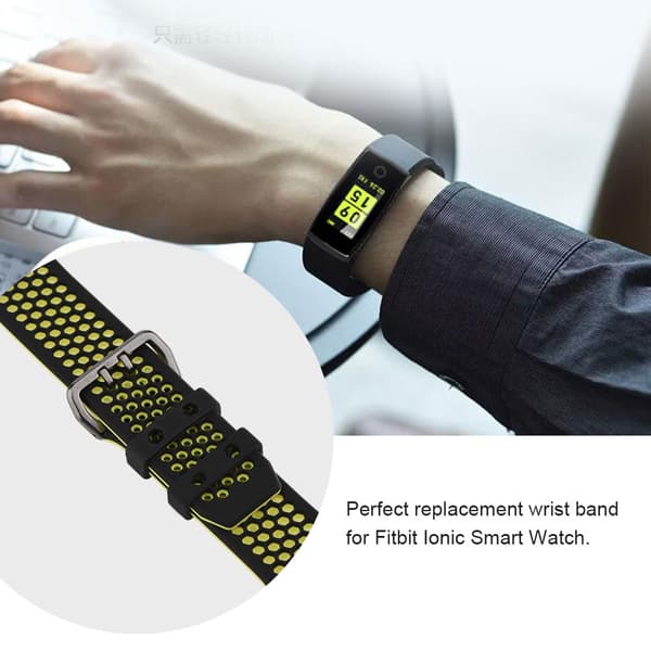 Silikoninen urheiluranneke, vaihtovärinen ranneke Fitbit Ionic Large -koolle, musta ja vihreä