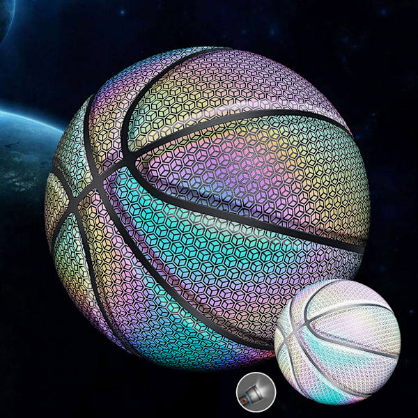 Reflekterende holografisk basketball i størrelse 7 for nattspill, lyser opp i mørket, basketballgaver, leker for voksne og barn