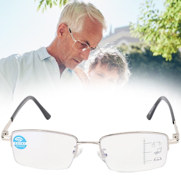 Metalliset Multifocal-väsymystä lievittävät lukulasit Blue Rays Presbyopic -lasit 150 hopea