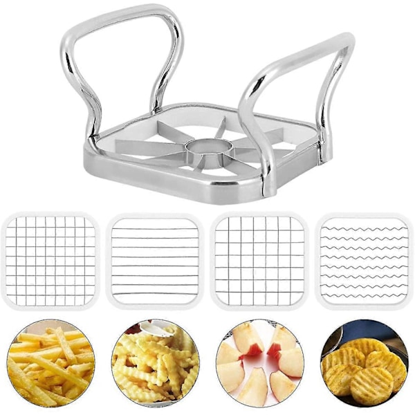 Frityrkutter i rustfritt stål, 5 i 1 potetkutter i rustfritt stål, fruktkutter, chipper, hakker, frityrverktøy, kjøkkenutstyr, potetkutter