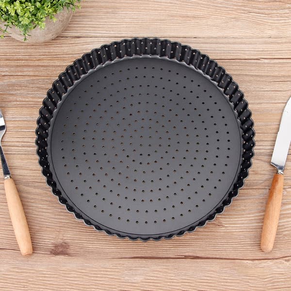 Husholdnings Tyk Non-Stick Kulstofstål Pizzaform Bageplade Køkken Bageværktøj (L (9in))