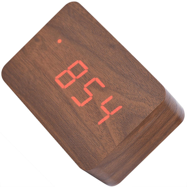 Træ Elektronisk Digital Vækkeur Temperatur LED Display Lyd Kontrol Brun