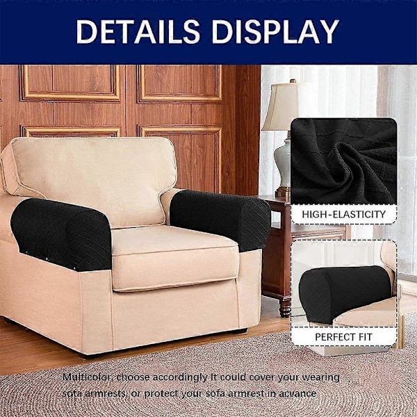 Armstödsskydd, Set med 2 Stretch Diamantmönstrade Fåtölj Soffa Stretch Armstöd Stolsöverdrag för Möbelskydd, Halkfria Soffstols Armskydd S