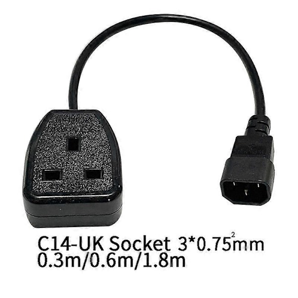 IEC C14 Hane Kontakt till 3-Pin Hona Uttag Strömadapter Kabel (0.)