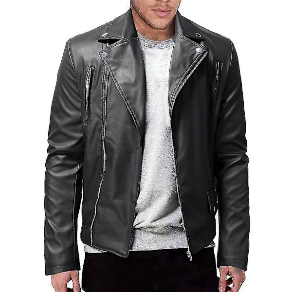 Smallast Slim Fit Svart PU-Läder Biker Motorcykeljacka - Herrmode Ytterplagg