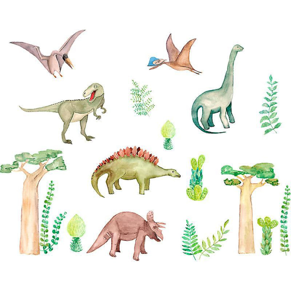 Et sett med Dinosaurplanter Veggklistremerker Veggklistremerke Veggdekor for Soverom Stue Kontor