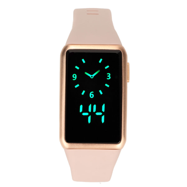Smart Watch Alloy Silikonglas 210mah 30m Vattentät LED Fitness Watch för familjevänliga kollegor Rosa band Guldskal