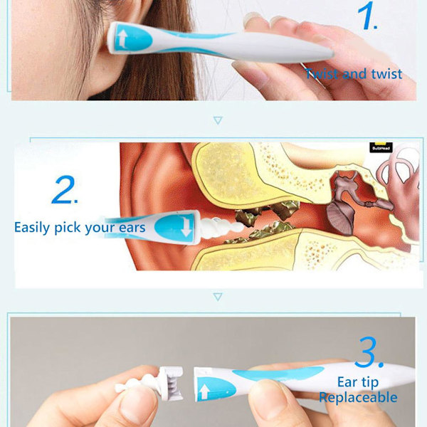 Spiralformad öronvaxrengörare Öronvaxavlägsnande Verktyg med 16 st Utbytbara Huvuden för Spädbarn Barn