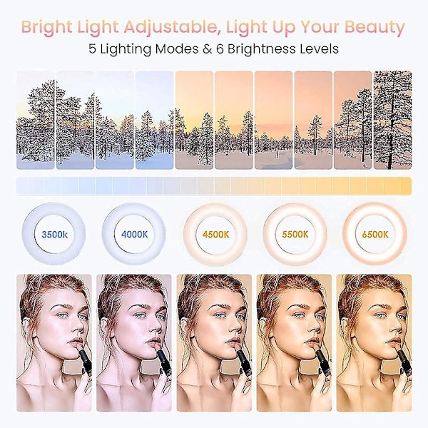 Ring Light Profesjonell Selfie LED Ring Light for Datamaskin, Dimbar Clip-on LED Videolys med 3 Moduser og 10 Lysstyrker for Fjernarbeid, Live Stre