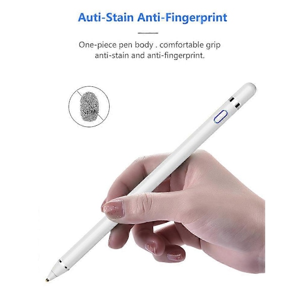 1 hvid genopladelig universal kapacitiv stylus, stylus pen berøringsskærm høj præcision universal kapacitiv stylus, kompatibel med