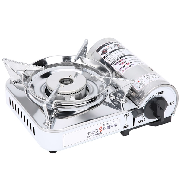 MS-8000 Bärbar Gasspisbrännare Campingkassett Ugn Vindtät för Camping Picknick Grill (Silver)