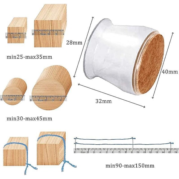 24 stk. Stolbenbeskyttere, transparente silikone stolbenshætter med filtdupper, forhindrer ridser på borde, stole, sofaer og gulve, 30-45 mm